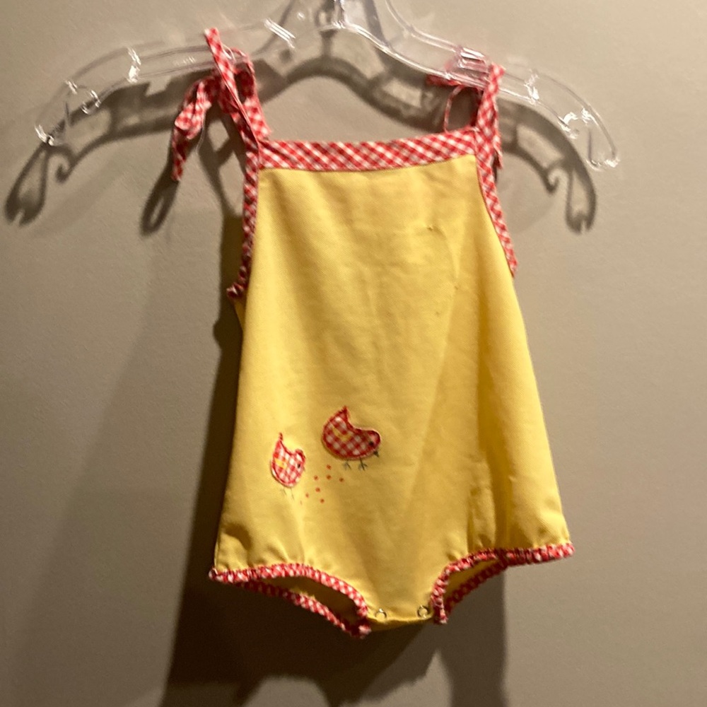 Vintage 1970s one piece probably 18-24M yellow and gingham